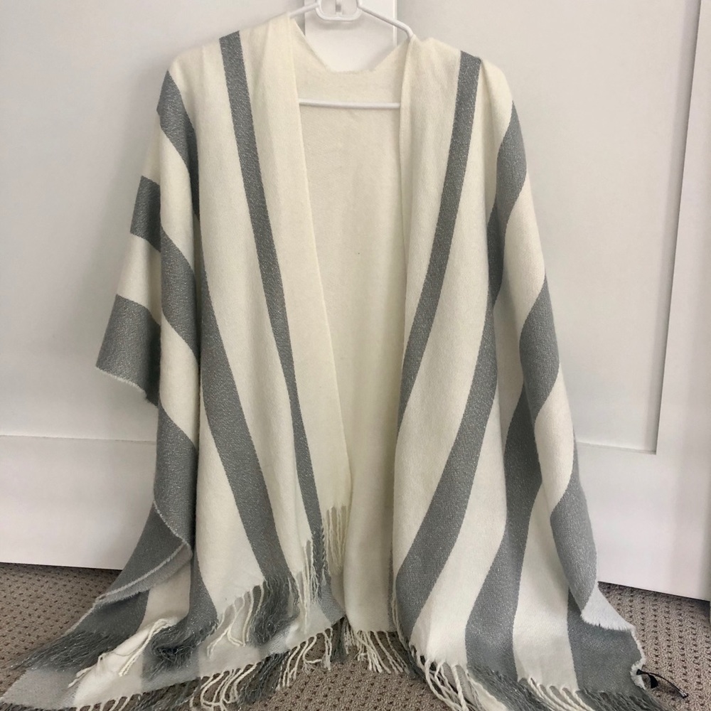 Express Striped Fringe Poncho